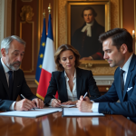 Démocratie : les 3 grands pouvoirs qui la régissent en France Trois adultes en costume dans une réunion officielle en France