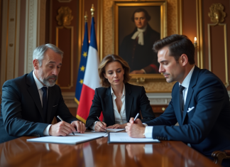 Démocratie : les 3 grands pouvoirs qui la régissent en France Trois adultes en costume dans une réunion officielle en France