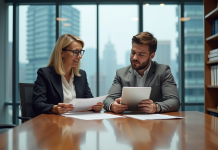 Comparatif détaillé des tarifs de syndic de copropriété en 2025 Femme et homme en réunion dans un bureau moderne