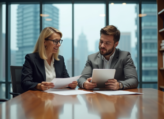 Comparatif détaillé des tarifs de syndic de copropriété en 2025 Femme et homme en réunion dans un bureau moderne