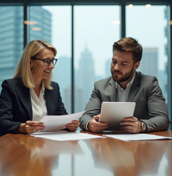 Comparatif détaillé des tarifs de syndic de copropriété en 2025 Femme et homme en réunion dans un bureau moderne