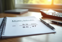 Bureau lumineux avec cahier de maths et calculatrice pour conversion miles km