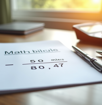Bureau lumineux avec cahier de maths et calculatrice pour conversion miles km