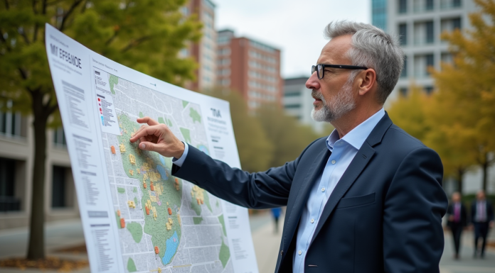 Zones constructibles : qui décide ? Quel organisme autorise la construction ? Urbaniste en ville avec carte de zonage en plein air