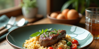 Veau blanquette présentée sur une table en bois rustique