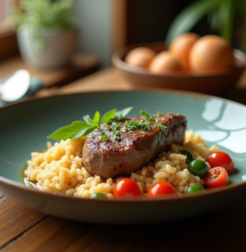 Veau blanquette présentée sur une table en bois rustique